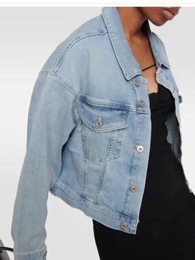 AG ADRIANO GOLDSCHMIED Light Wash Stretch Cropped Denim Jacket - L